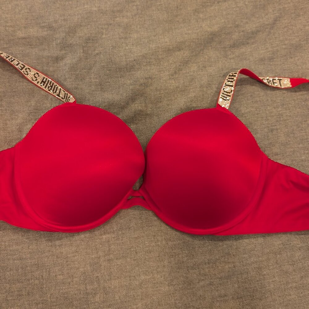 Victoria’s Secret Sexy Rhinestone Shine Strap Push Up Bra Smooth Red 36DD - Picture 2 of 4